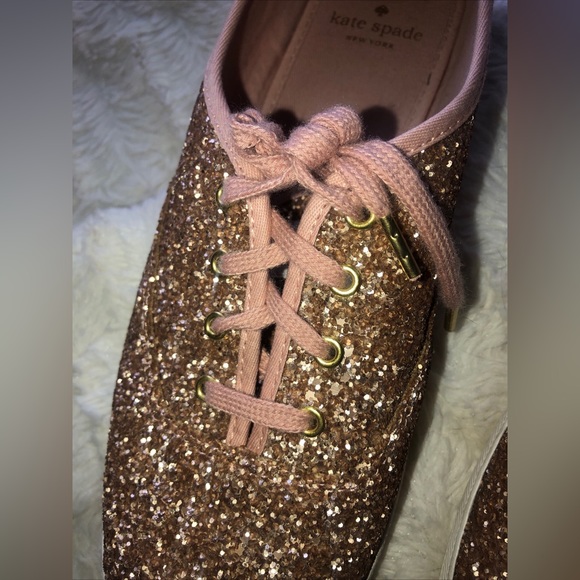 Kate spade rose gold glitter KEDS !  Pink laces 9.5M  time to sparkle! - Picture 4 of 11